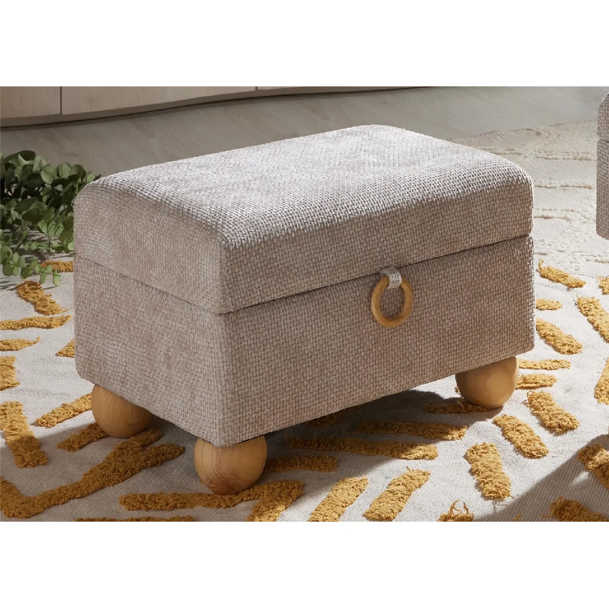 Banc Lukman, chenille beige épaisse, 33 cm, 49 x 33 x 33 cm