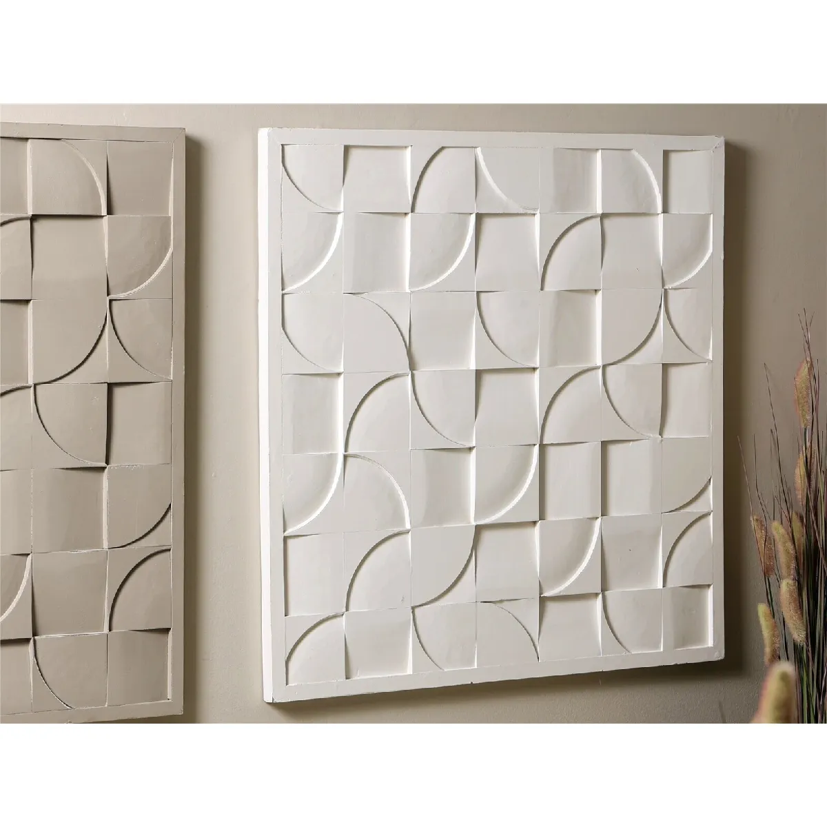 Panneau sculpté blanc de différentes profondeurs, 90x90cm, 90x3x90cm