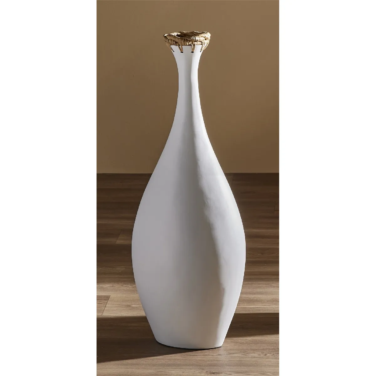 Vase en bambou blanc avec tresse de jacinthe d'eau, 73 cm, 28 x 20 x 73 cm