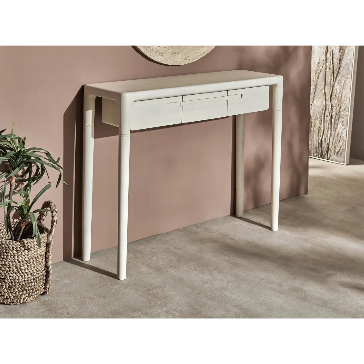 Console Ares, bois de manguier blanc, 100 x 30 x 76 cm
