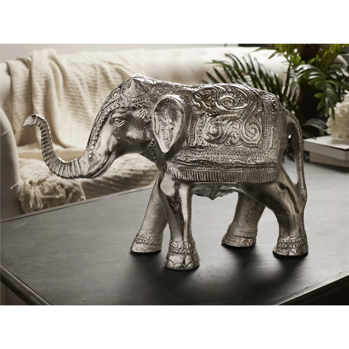 Figurine d'éléphant, aluminium argenté, 42 x 28 cm, 42 x 15 x 28 cm