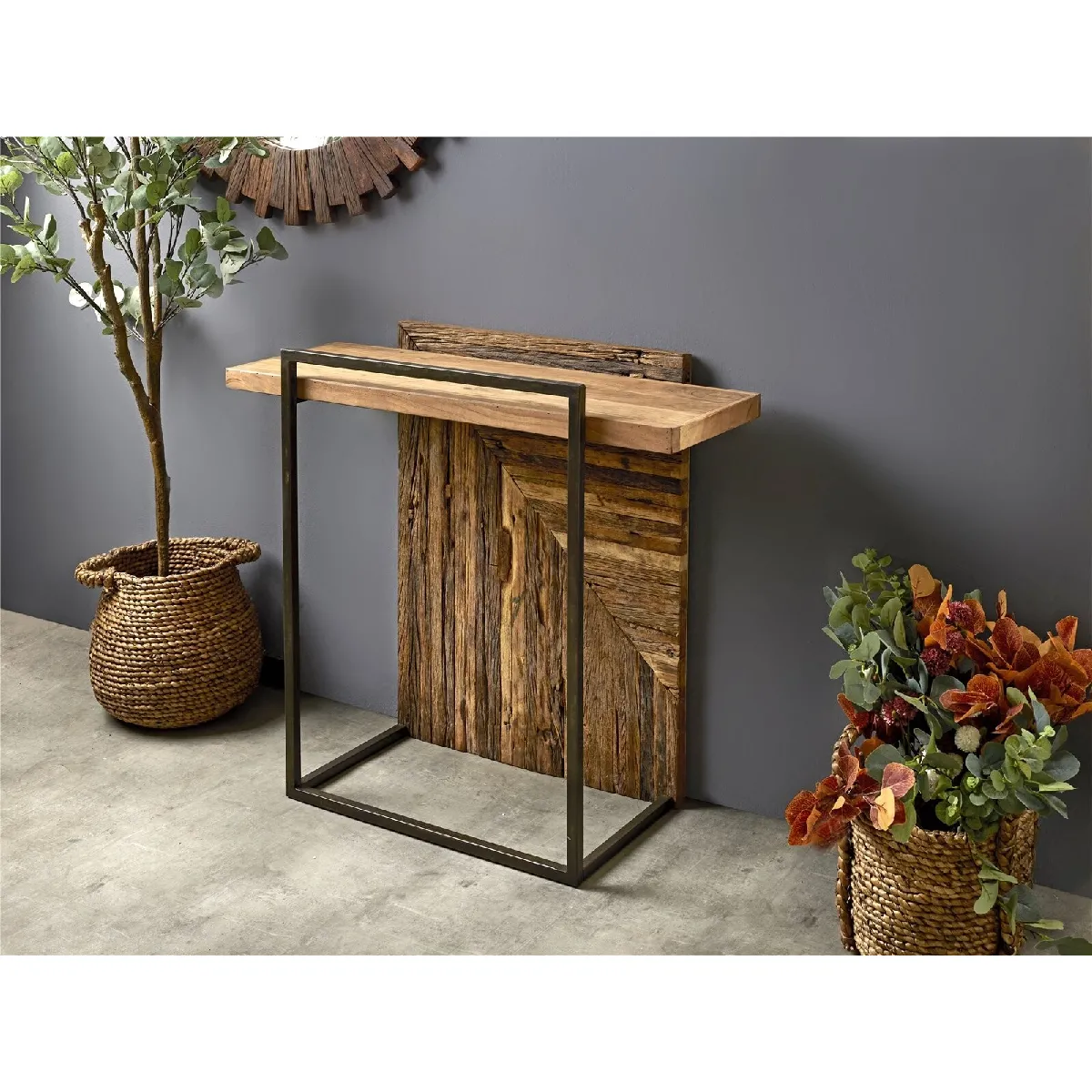 Console Venatici 1ère partie, bois d'acacia recyclé, métal 90x36x80cm 90x36x80cm