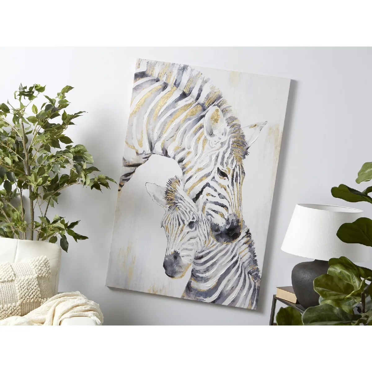 zèbres sur toile imprimée, 50 % peinture à l'huile, 80 x 120 cm ou 80 x 3 x 120 cm