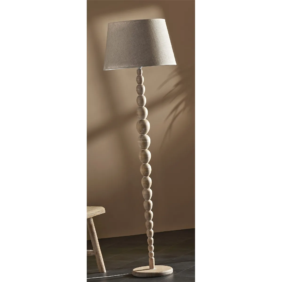 Lampadaire Riker, abat-jour beige, 154 cm, 45 x 154 cm