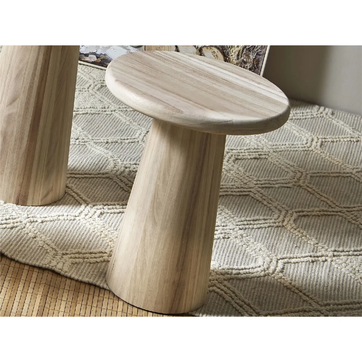 Table basse ronde, bois naturel, 50 cm x 40 cm x 50 cm