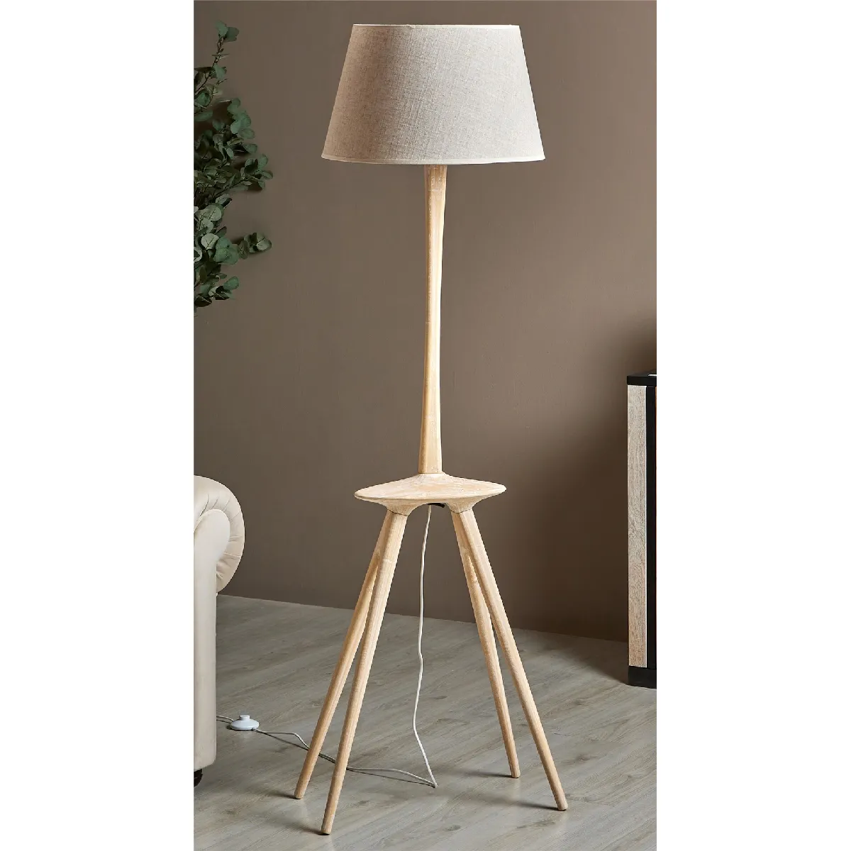 Lampadaire Zaid, abat-jour beige, 164 cm, 52 x 43 x 164 cm