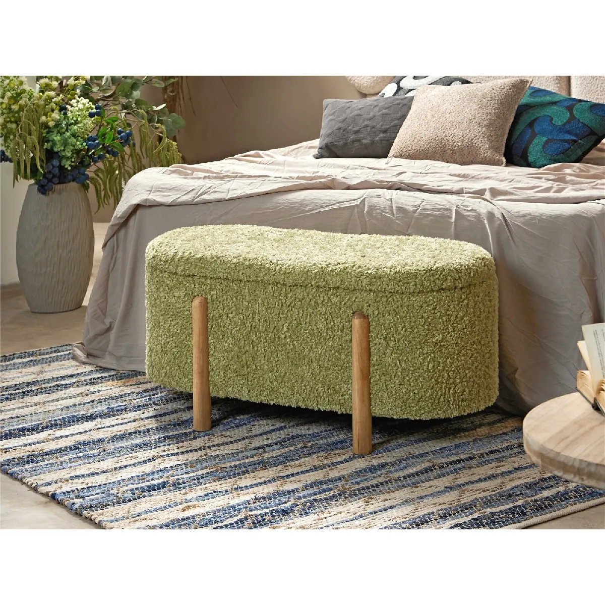Tapis de chaussure Maskini en tissu éponge long, vert, 90 x 45 x 43 cm