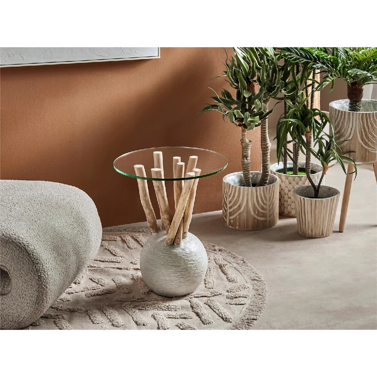 Table d'appoint avec branches et plateau en verre, 40 x 48 cm
