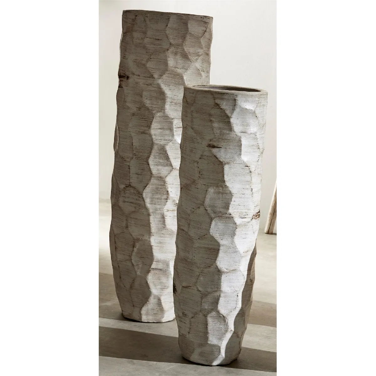 Vase Damya en terre cuite, blanc vieilli, 100 cm, s 2 30dx100cmcm