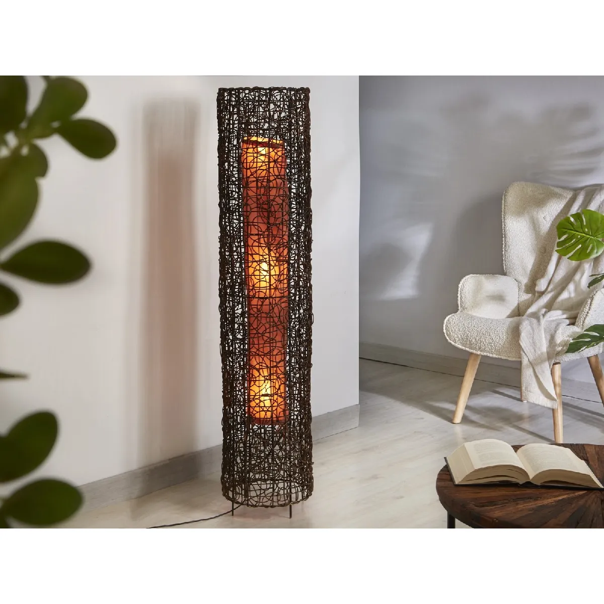 Lampadaire Kyoko en rotin marron 140 cm 30dx140 cm