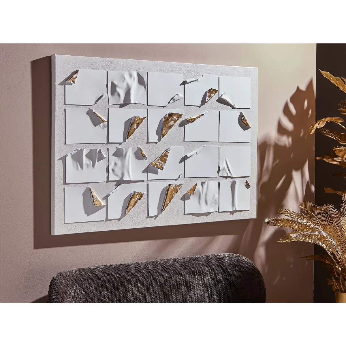 Toile abstraite avec feuille d'or semi-détachée, 80 x 120 cm, 80 x 3 x 120 cm