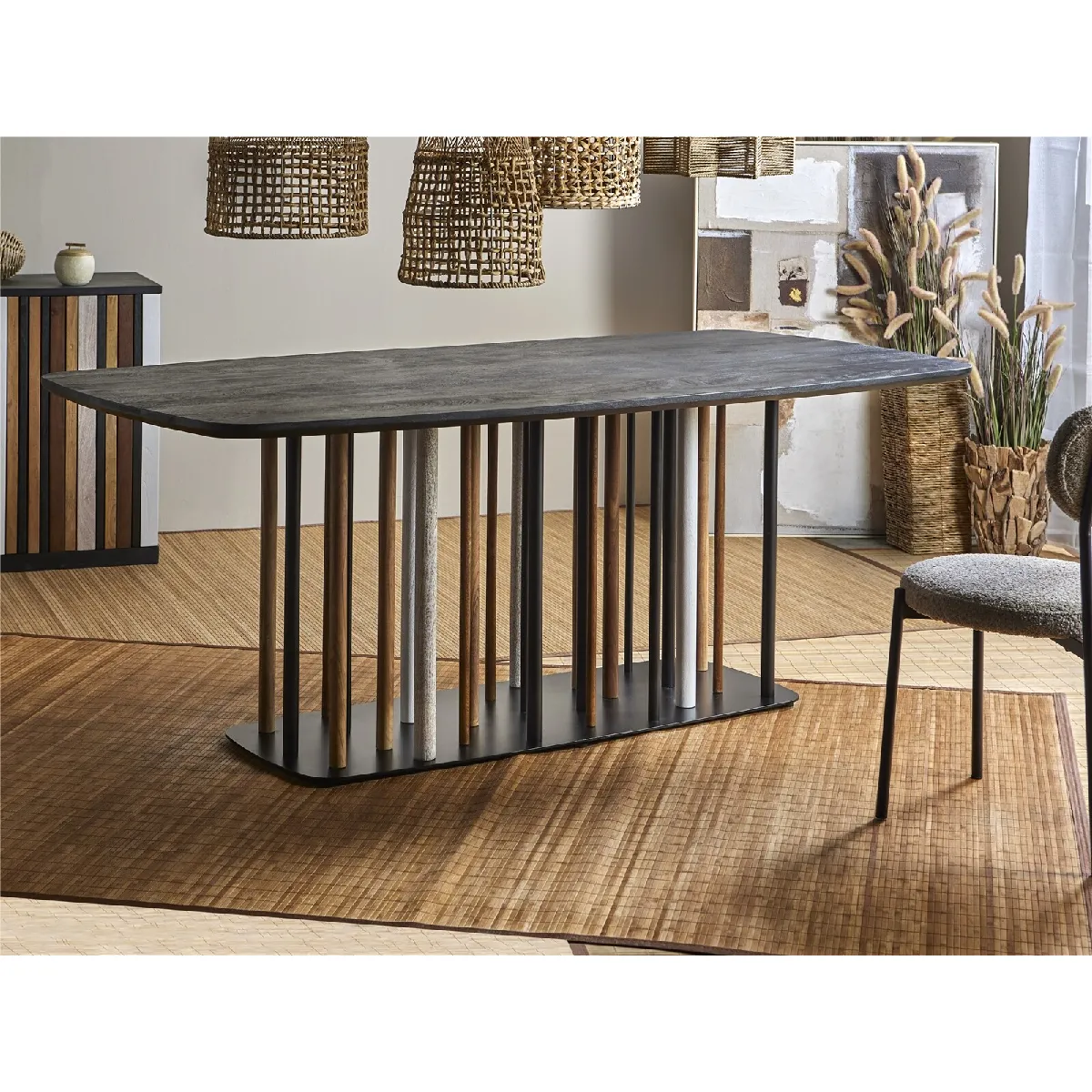 Table en acacia multicolore et dm 200x100x77cm 200x100x77cm