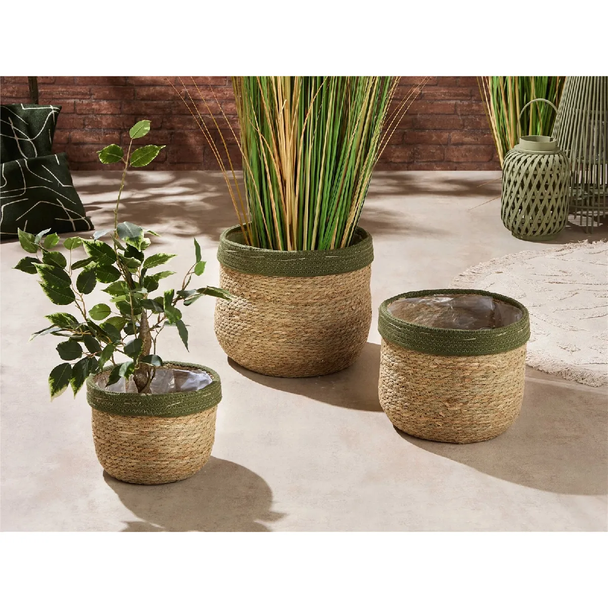 Pot de fleurs en fibre naturelle avec bordure verte, 30 cm, s 3 35dx30cm
