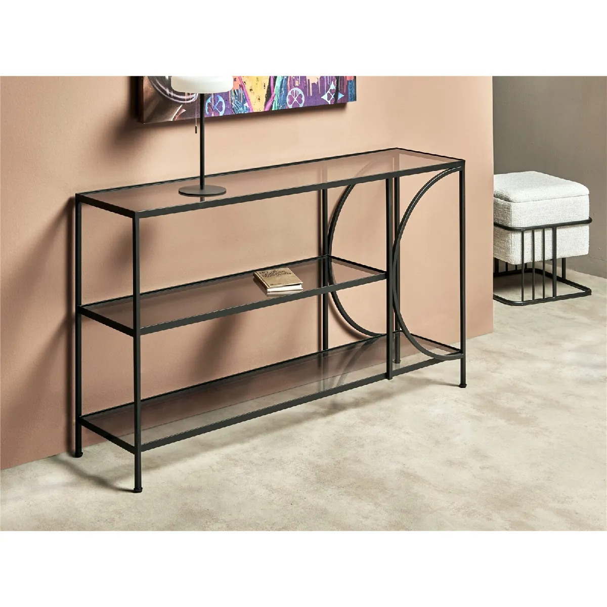 Console Chike, texture noire brute, 120 x 30 x 71 cm