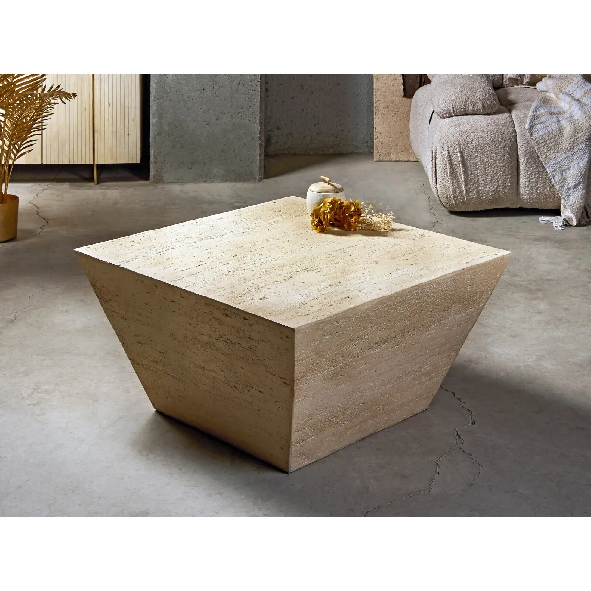 Table d'appoint trapézoïdale, imitation marbre travertin, 40 cm x 80 cm.