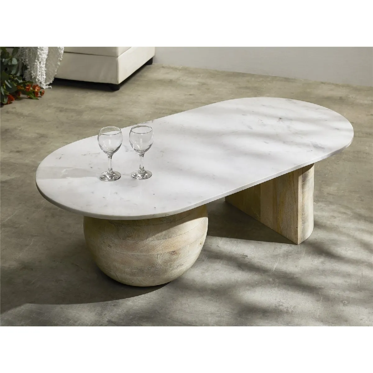 Table basse Sextans en bois de manguier avec plateau en marbre 120 x 60 x 36 cm