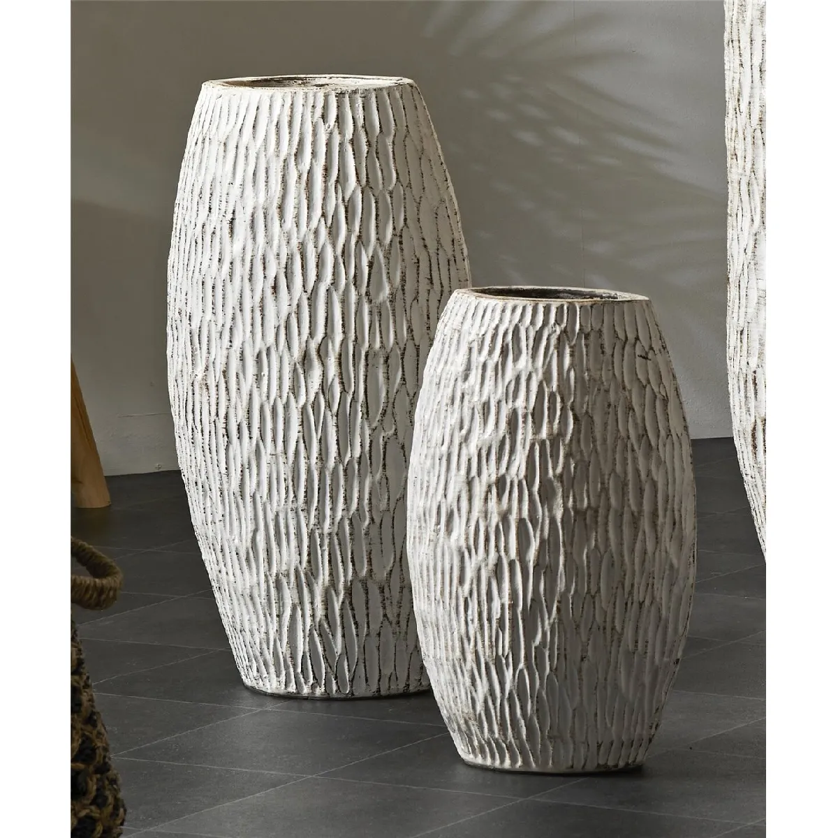 Pot en terre cuite, texture Pleny, morille, blanc vieilli, 60 cm, s 2 33x20x60 cm