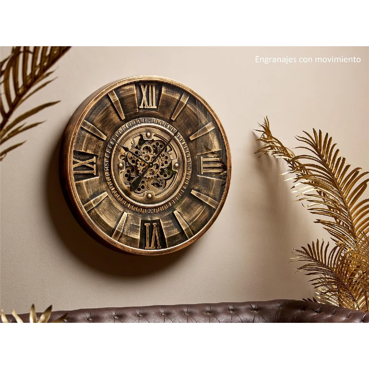 Mécanisme d'horloge murale, bronze vieilli, 80 cm de diamètre x 80 cm de hauteur
