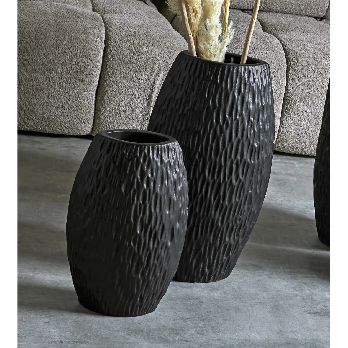 Vase en céramique Pleny, texture morille, noir, 60 cm, s 2 33 x 20 x 60 cm