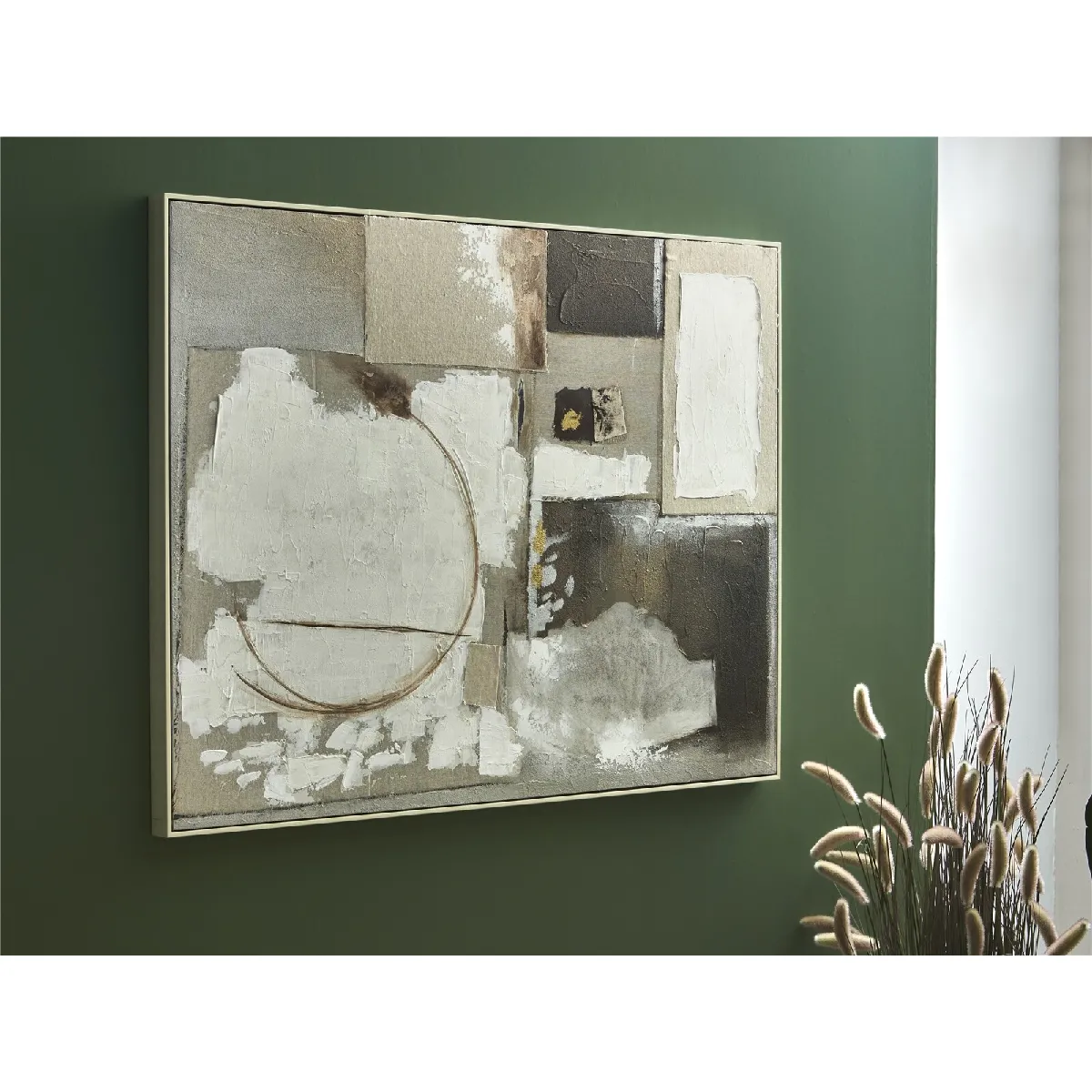 Peinture abstraite sur toile de jute et huile, 92 x 122 cm x 92 x 4 x 122 cm