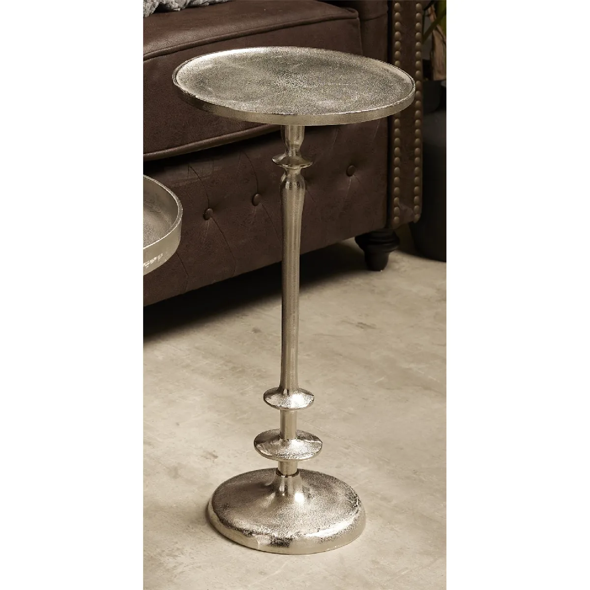 Table d'appoint ronde, aluminium argenté, 30 cm x 58 cm