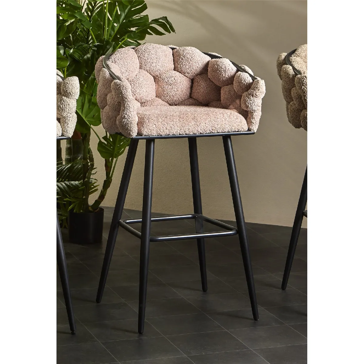 Tabouret de bar Laysan, tissu éponge doux, rose pâle, 57 x 48 x 99 cm