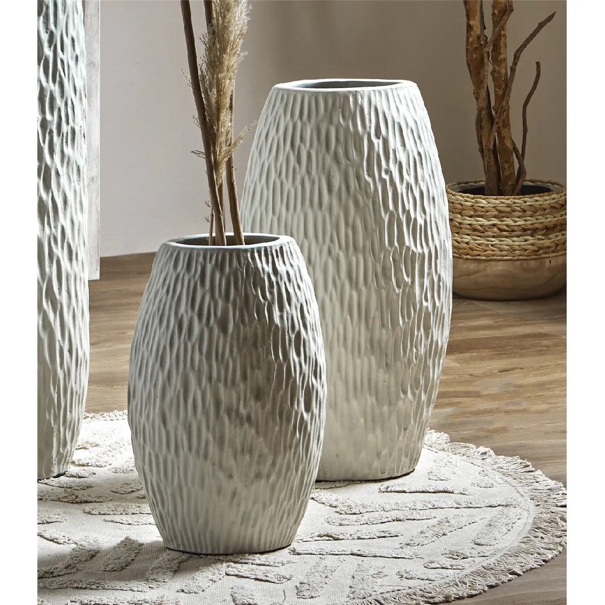 Vase Pleny en céramique, texture morille, beige, 60cm, s 2 33x20x60cm