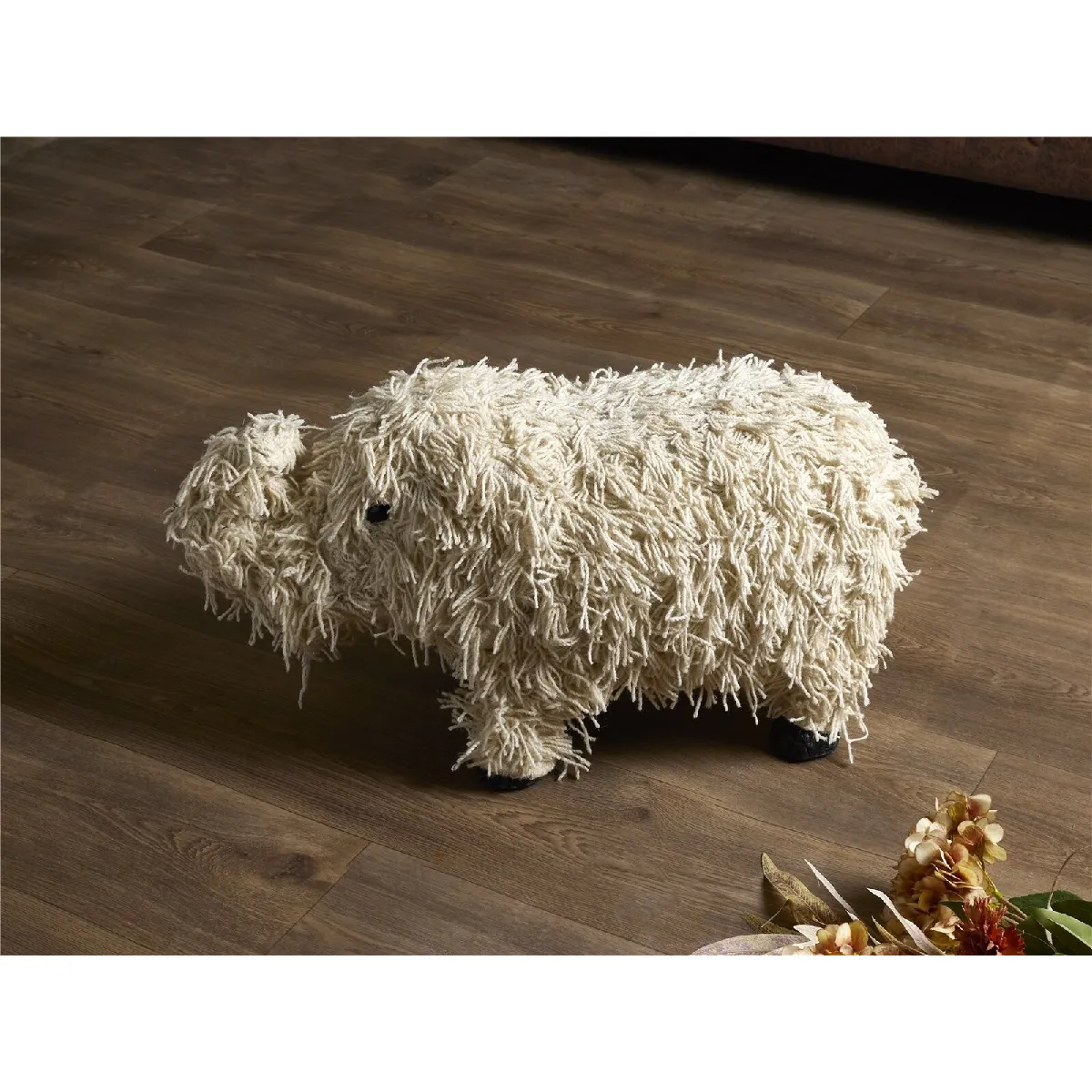 Éléphant en papier mâché et laine blanche 33 cm 69 x 29 x 33 cm