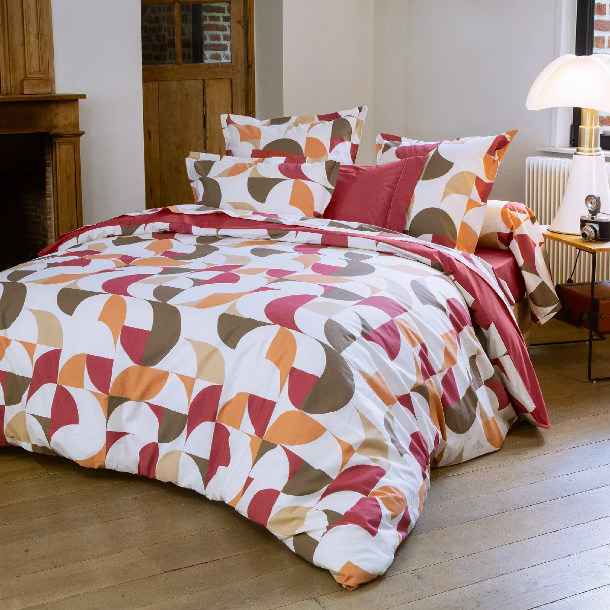 Parure De Lit 280x240 Cm 65x65 Cm Percale Modulo Acajou 3 Pièces