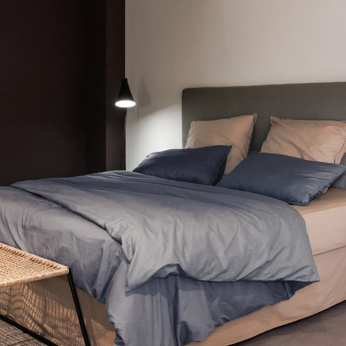 Parure De Lit 240x220 Cm Et 50x70 Cm Coton Lavé Palace Gris Brume 3 Pièces