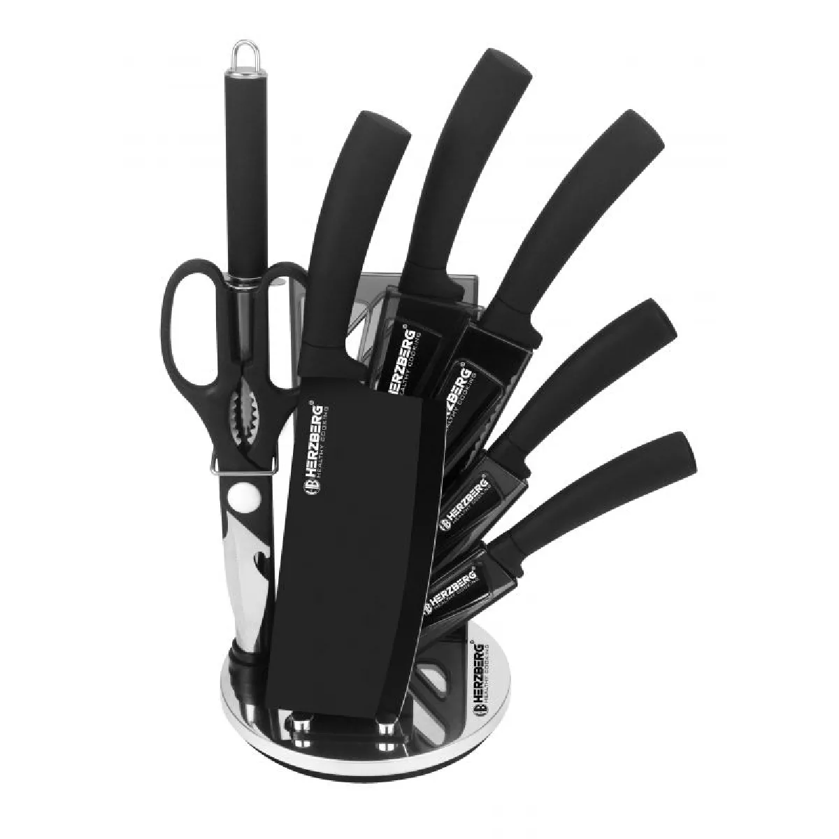Set De Couteaux Avec Support 8 Pièces Noir Herzberg Hgmsn8blk