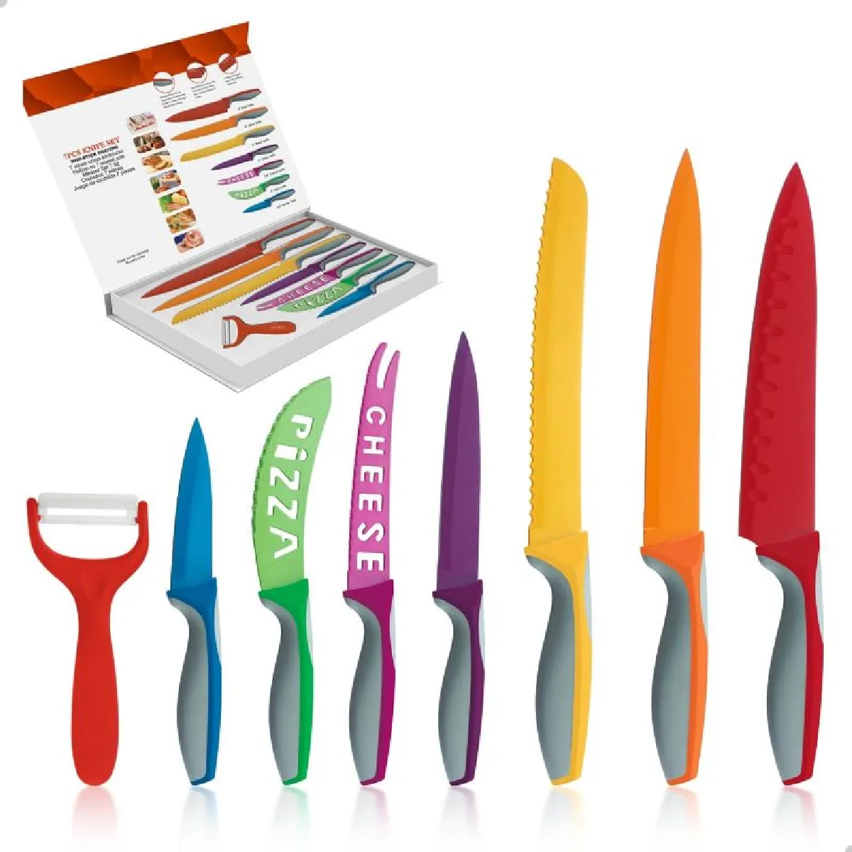 Ensemble De Couteaux À Revêtement Antiadhésif 7 Pièces Avec Éplucheur Blanc Royalty Line Rlwht7w