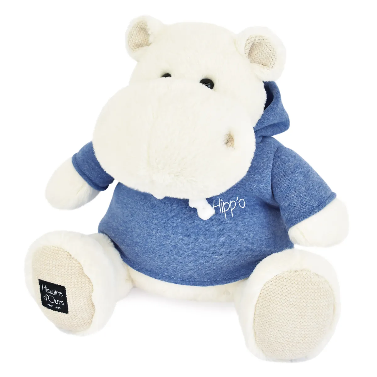 Peluche Hippopotame Polyester 45 Cm Collection Hippo Cool Blanc/bleu