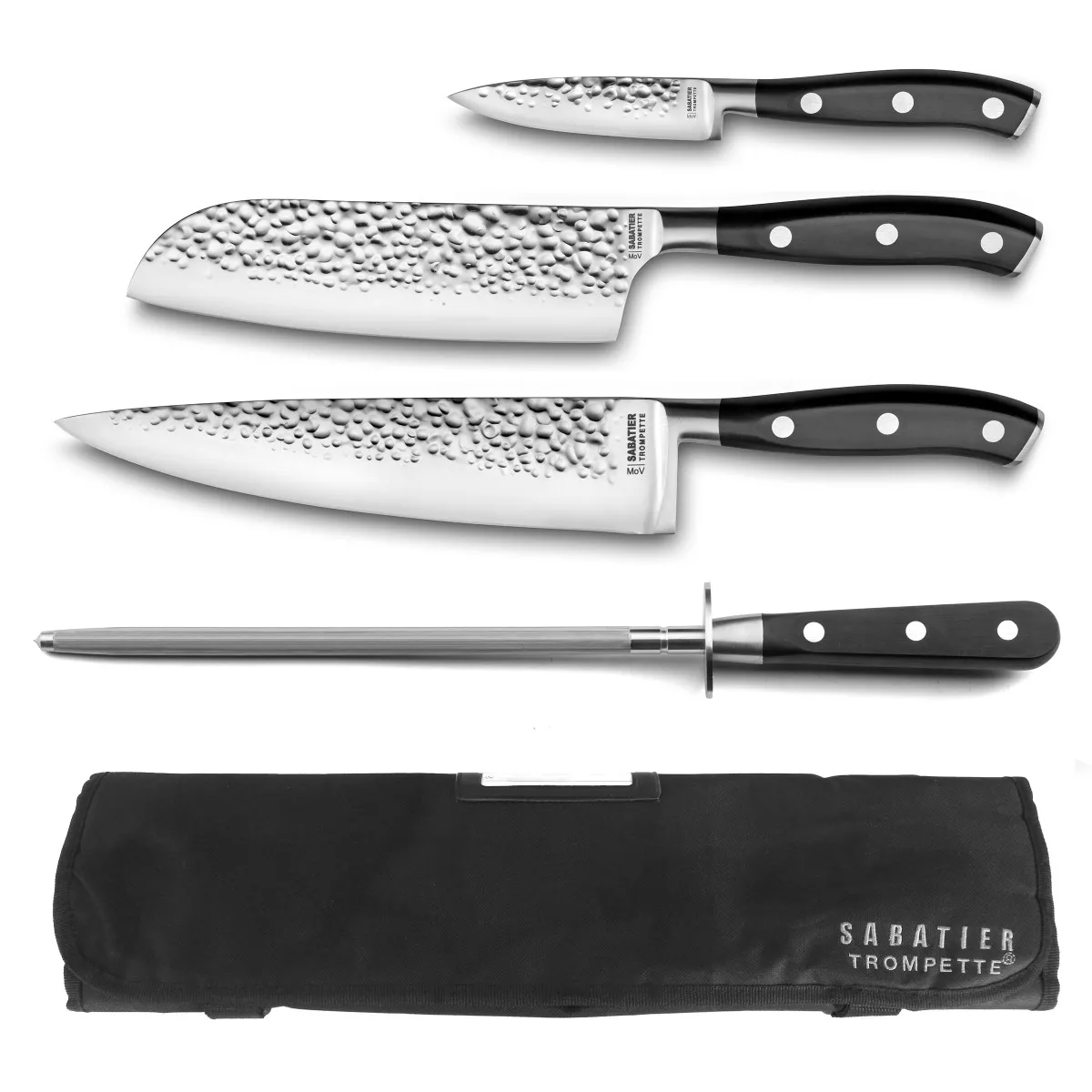 Carbon - Trousse Souple De 3 Couteaux De Cuisine Et 1 Fusil À Aiguiser
