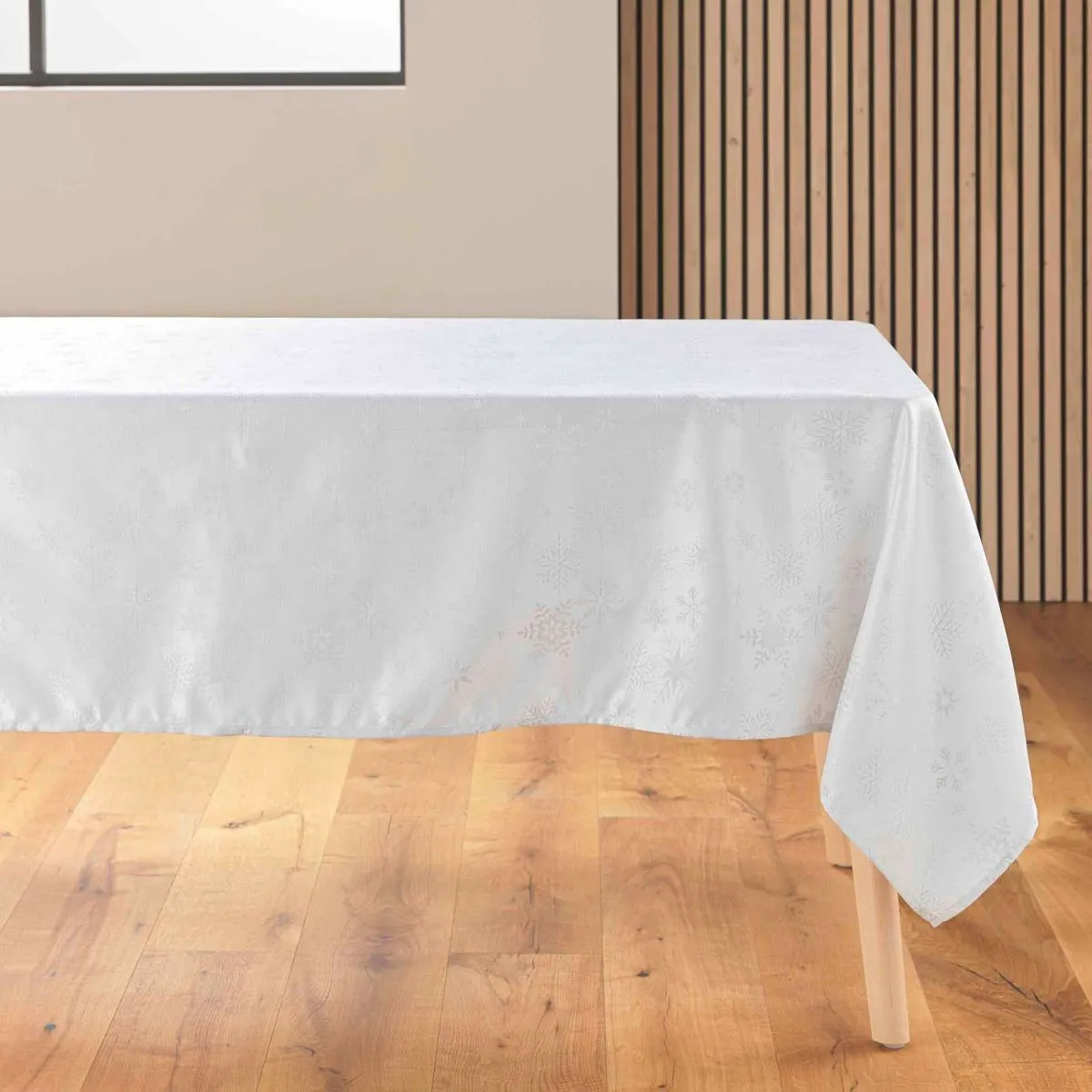 Nappe Jacquard Imprimé "flocons" 140x300cm Blanc