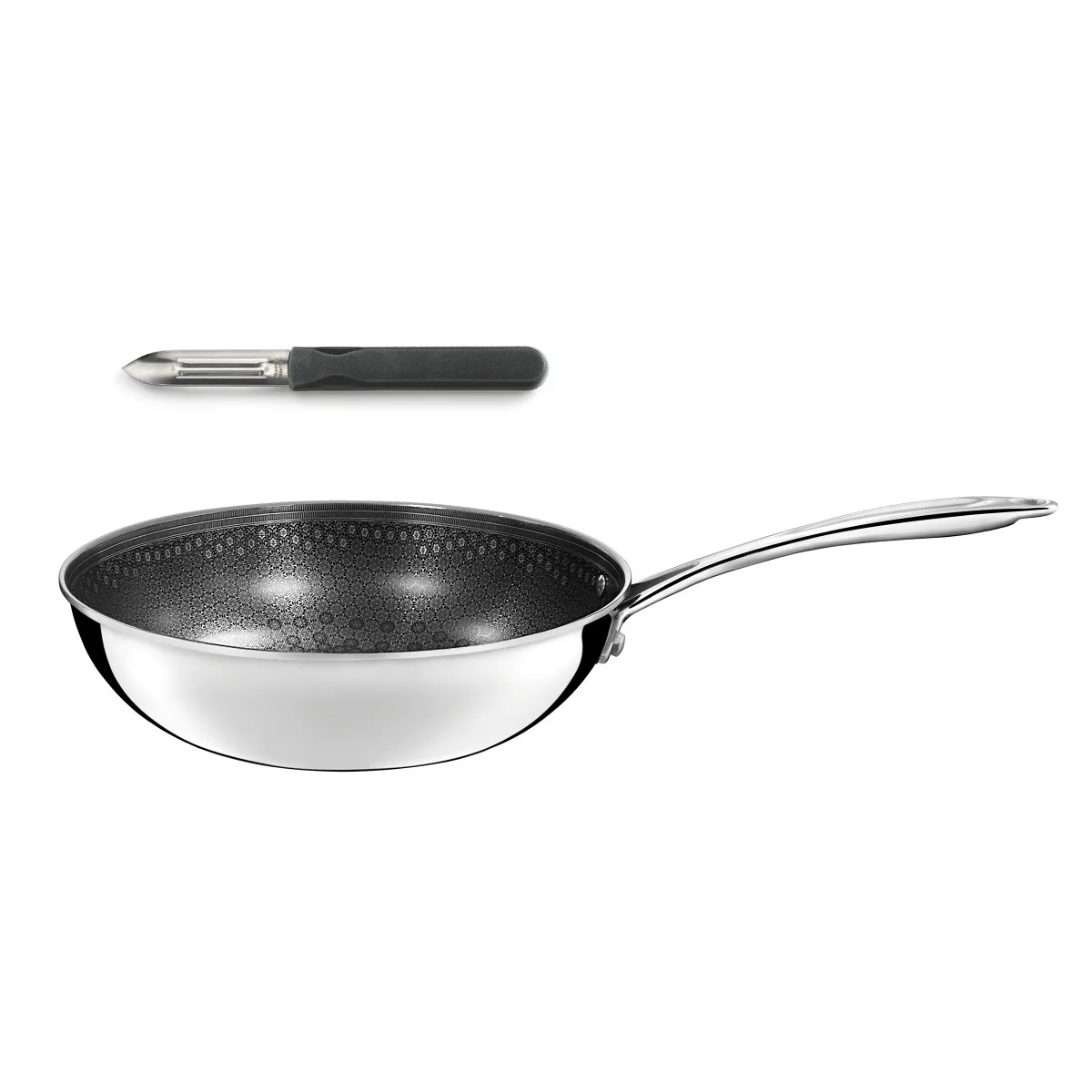 Set 1 wok 24cm, 1 éplucheur gris Inox - Virtuo par Cuisinox