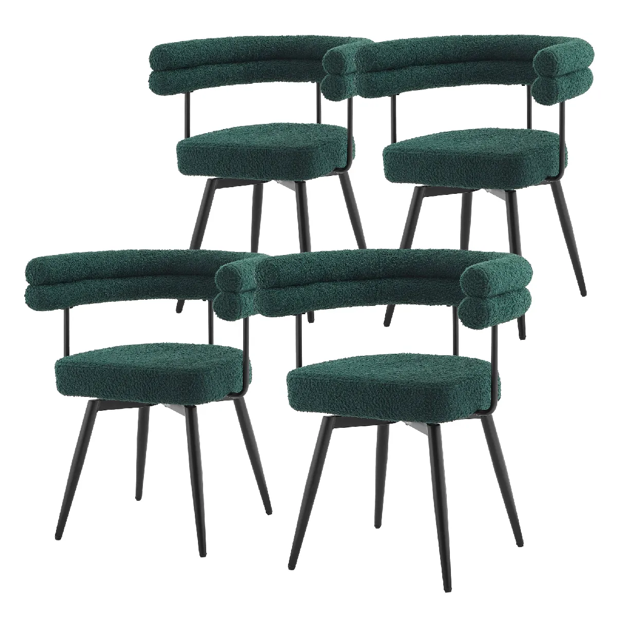 Ml-design Lot De 4 Chaises Pivotantes, Vert Foncé En Tissu Teddy Pieds En Métal Avec