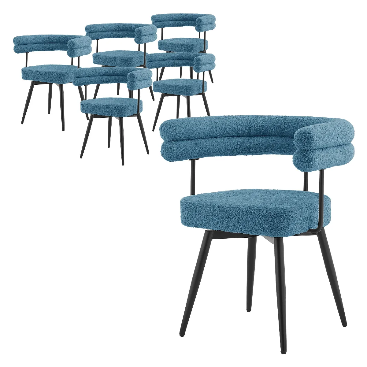 Ml-design Lot De 6 Chaises Pivotantes, Bleu En Tissu Teddy Pieds En Métal Avec Accoudoirs Et Dossier