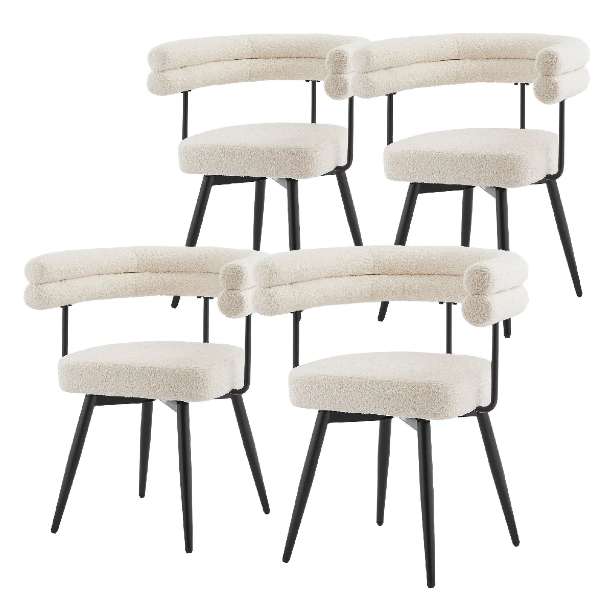 Ml-design Lot De 4 Chaises Pivotantes, Beige En Tissu Teddy Pieds En Métal Avec Accoudoirs Et Dossier
