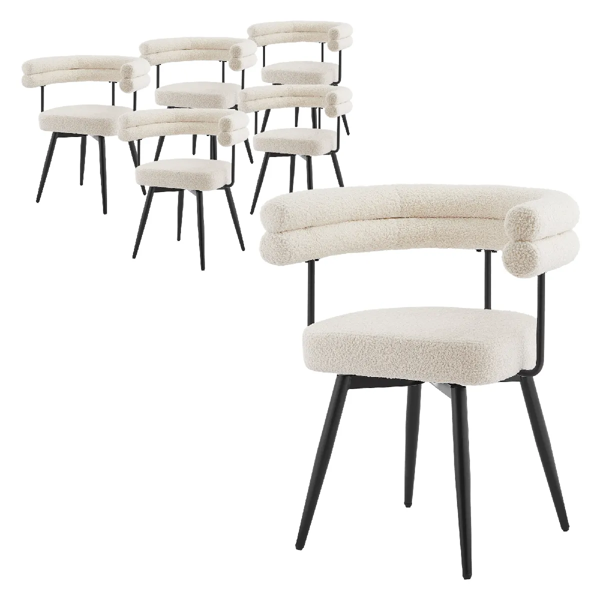 Ml-design Lot De 6 Chaises Pivotantes, Beige En Tissu Teddy Pieds En Métal Avec Accoudoirs Et Dossier