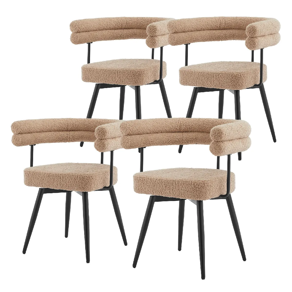 Ml-design Lot De 4 Chaises Pivotantes, Marron En Tissu Teddy Pieds En Métal Avec Accoudoirs Et Dossier