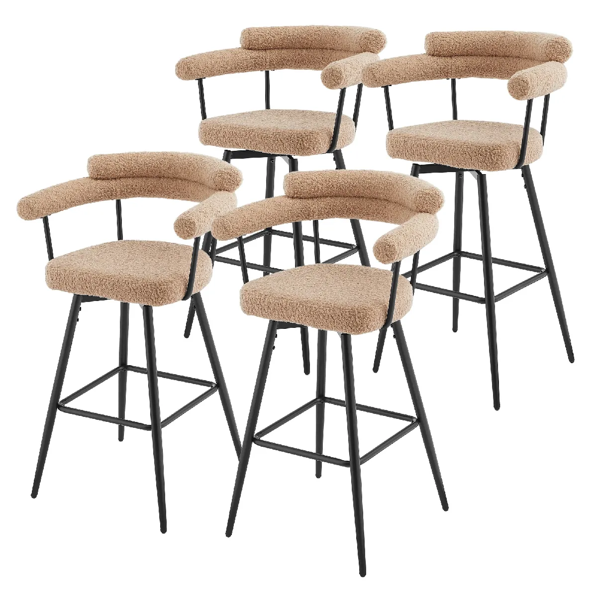 Ml-design Lot De 4 Tabourets De Bar Pivotants, Marron En Tissu Teddy, Hauteur 76 Cm, Assise Rembourrée