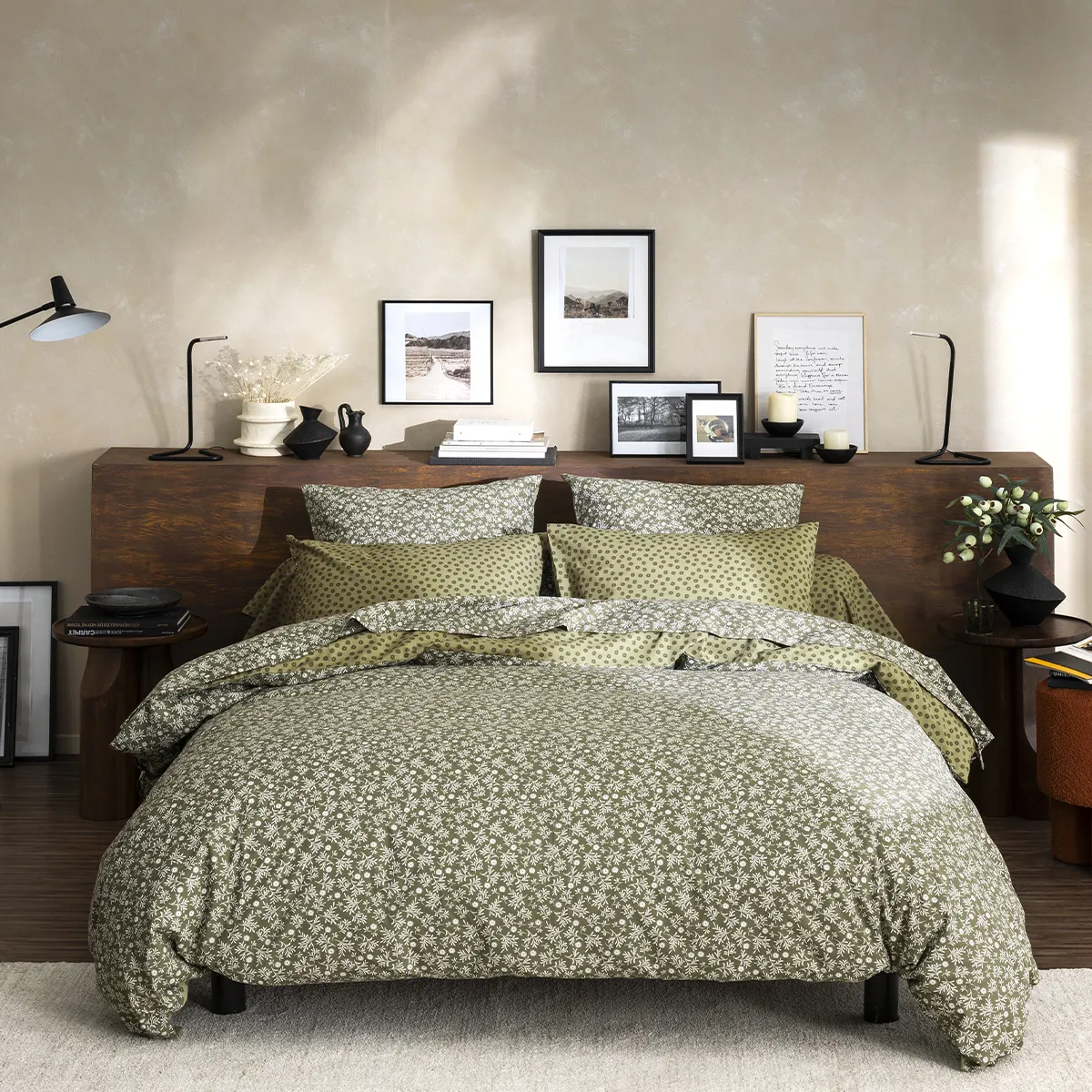 Parure Housse De Couette + Taie D'oreiller Carrée En Lyocell, Lena - 200 X 200 Cm - Vert Kaki