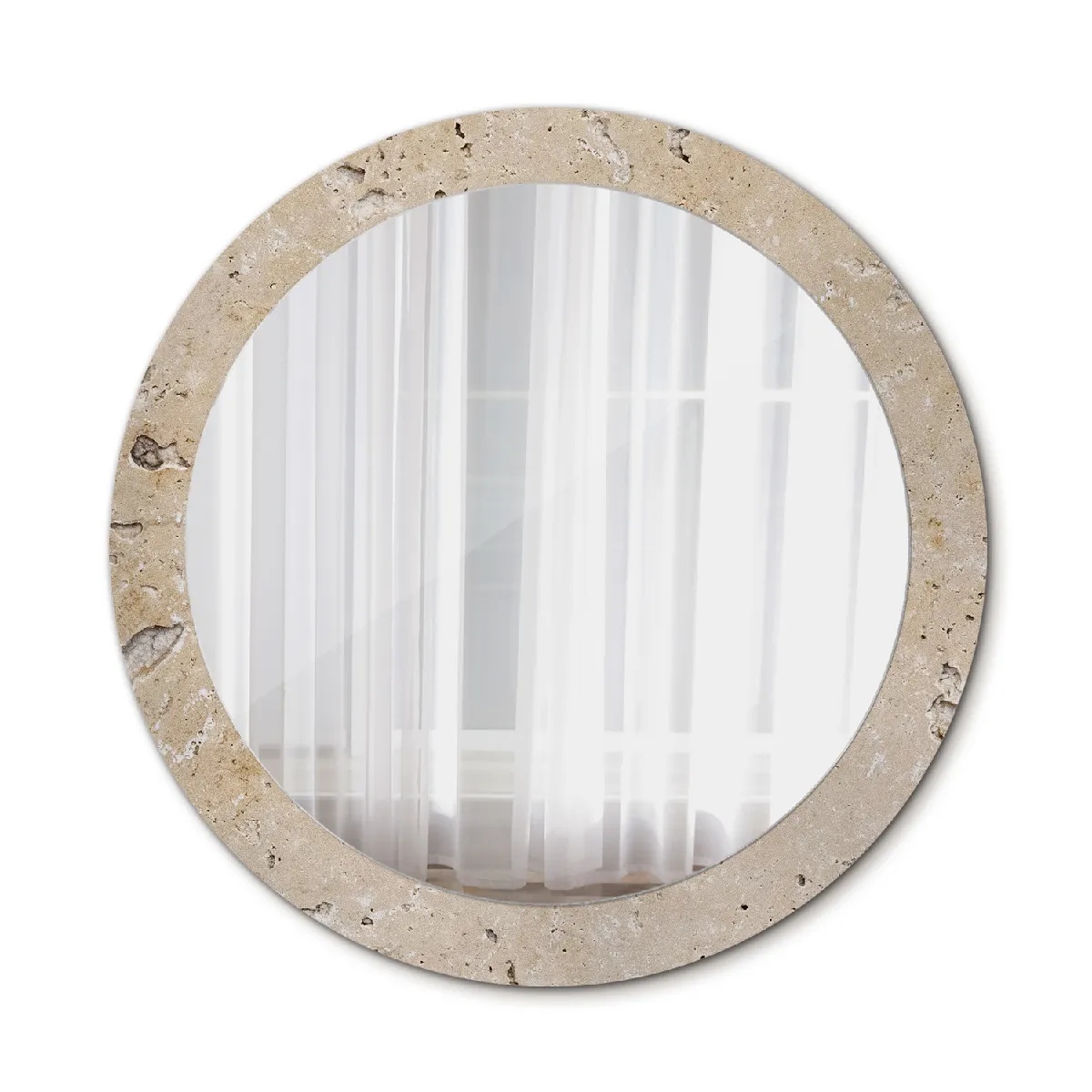 Grand Miroir Mural Dans Le Cadre Beige Rond Élégant 80x56 Cm