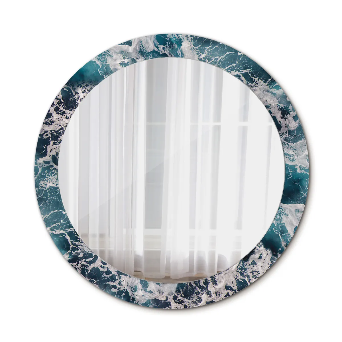 Grand Miroir Mural Dans Le Cadre Bleu Rond Élégant 80x56 Cm