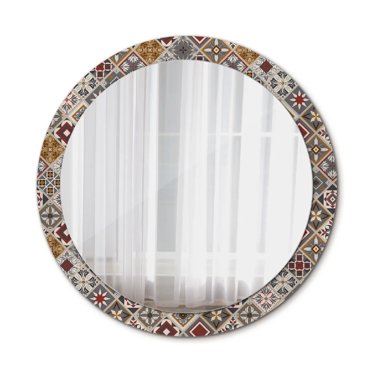 Grand Miroir Mural Rond Dans Le Cadre Multicolore La Chambre 90x76 Cm