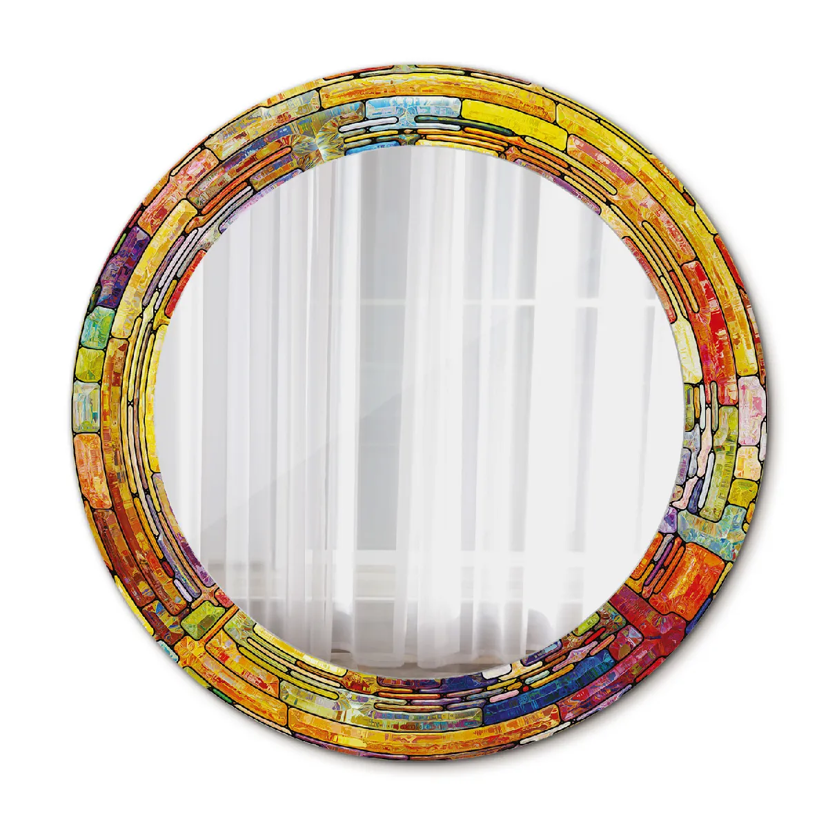 Miroir Mural Dans Le Cadre Multicolore Rond Loft 60x46 Cm