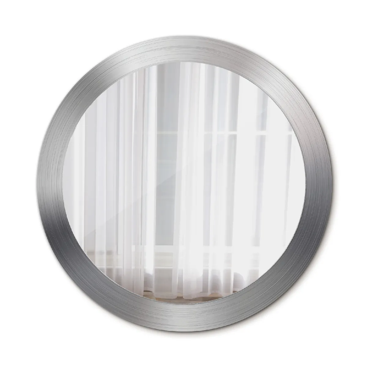 Grand Miroir Mural Dans Le Cadre Argent Rond Élégant 80x56 Cm