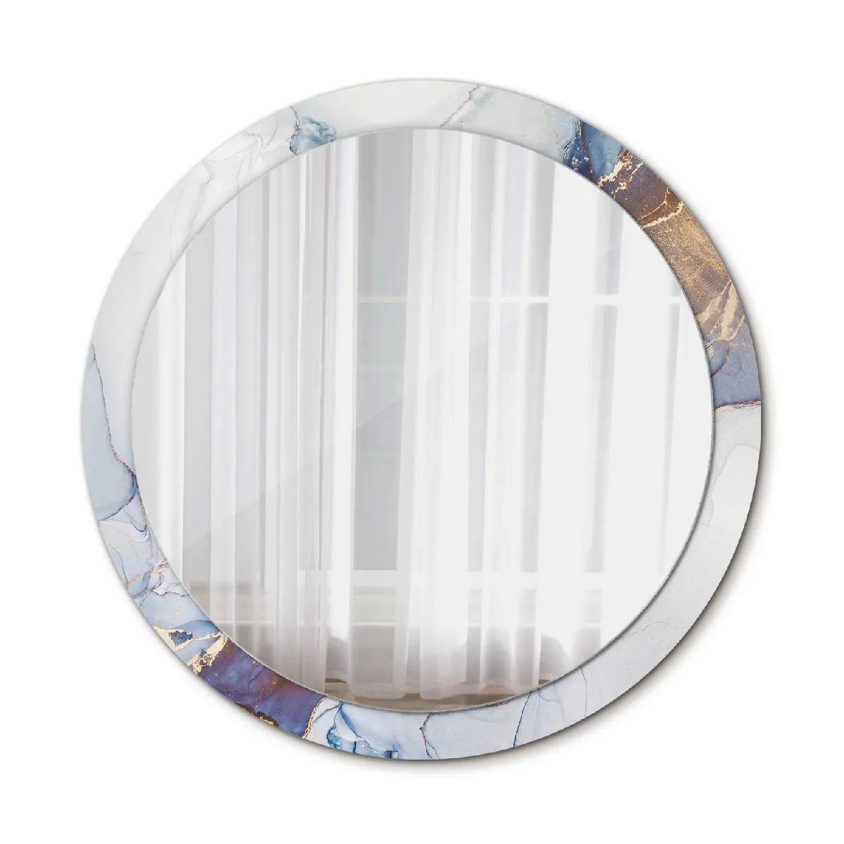 Rond Miroir Mural Grrand Dans Le Cadre Bleu La Chambre 100x86 Cm