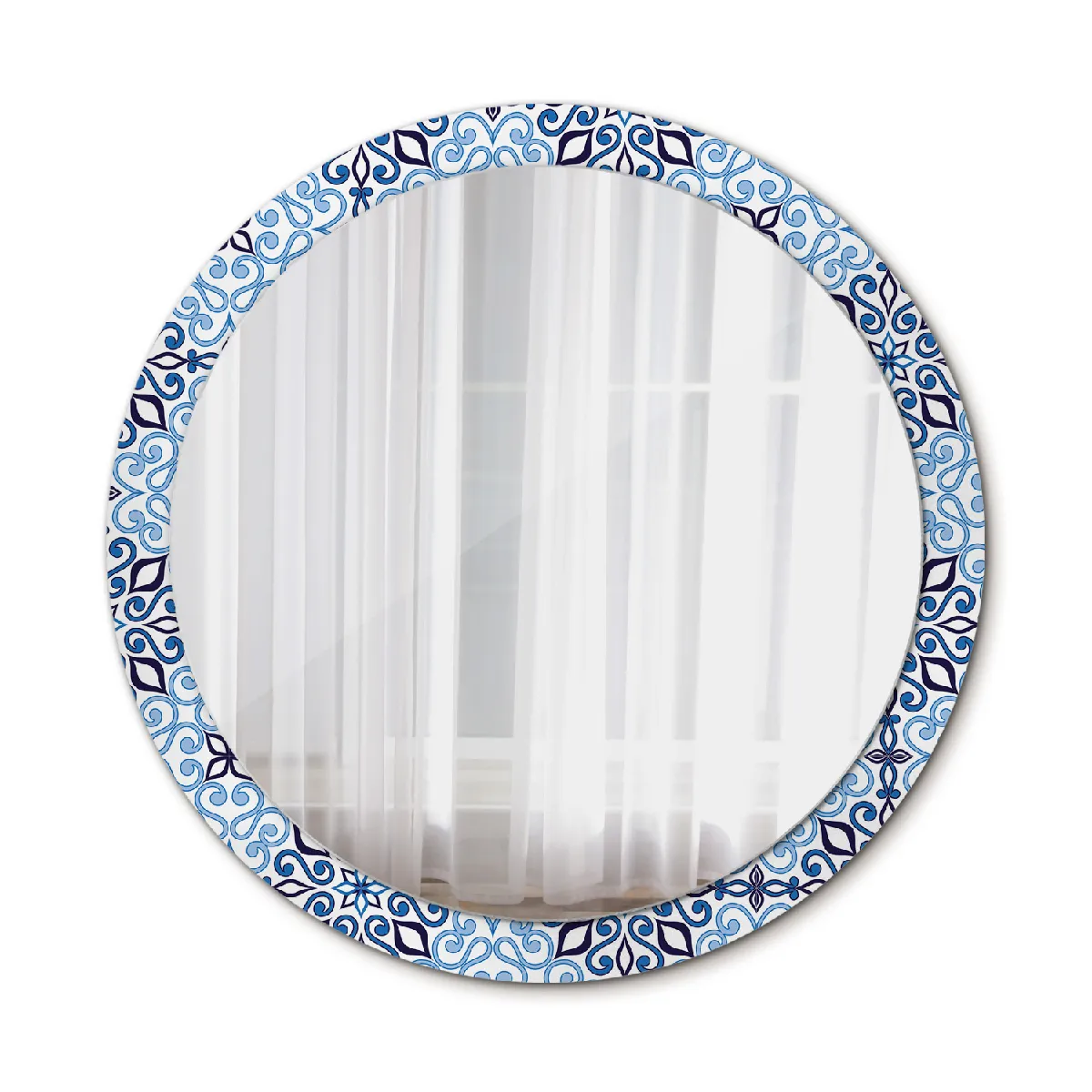 Rond Miroir Mural Grrand Dans Le Cadre Bleu Pour La Salle De Bain 100x86 Cm